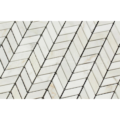 Calacatta Gold (Italian Calacutta) Marble Mini Chevron Mosaic Tile with Calacatta Gold Marble Strips, Honed - Tilefornia