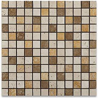 Mixed Travertine 1 X 1 Mosaic Tile, Tumbled - Box of 5 sq. ft. - Tilefornia
