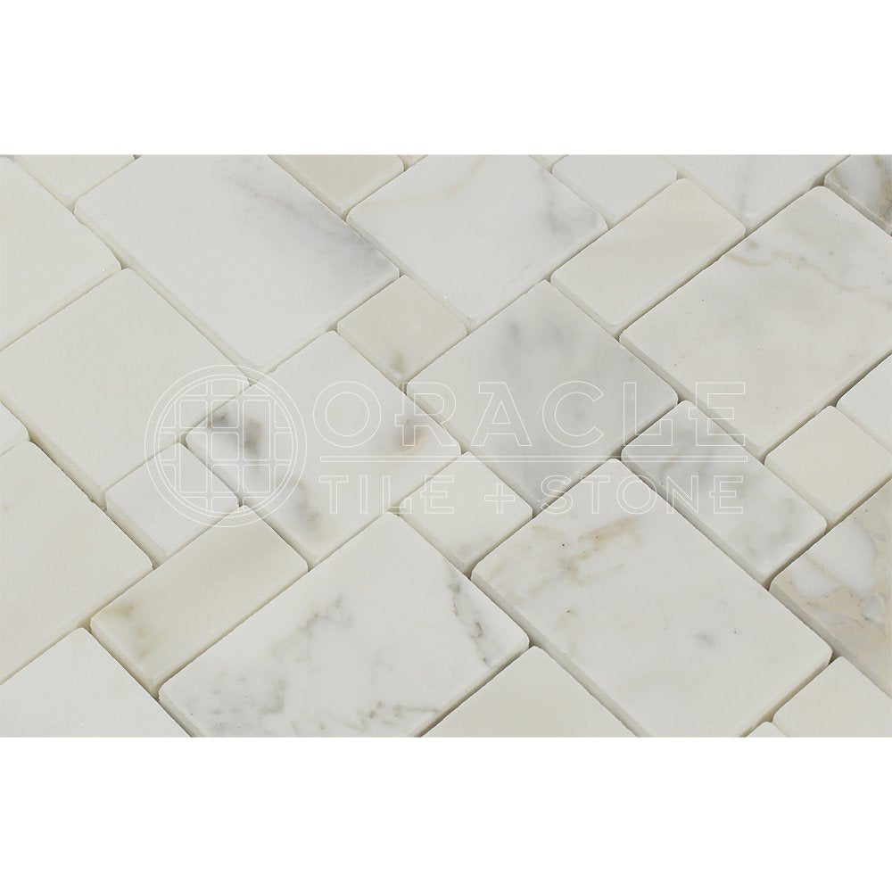 Calacatta Gold (Italian Calcutta) Marble Mini-Versailles Pattern Mosaic, Honed - Tilefornia