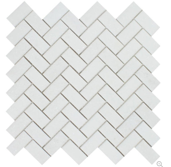 Thassos White Greek Marble 1 X 2 Herringbone Mosaic Tile, Honed - Tilefornia