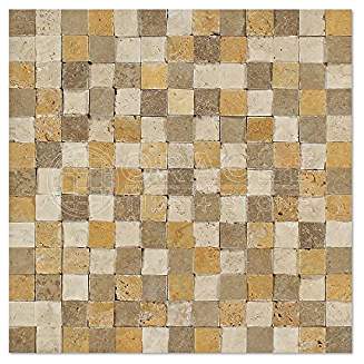 Mixed Travertine 1 X 2 Brick Mosaic Tile, Split-Faced - 6" X 6" Sample - Tilefornia