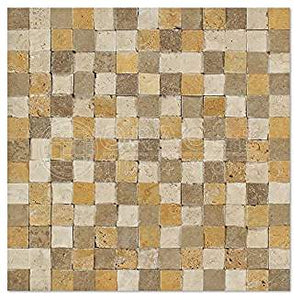 Mixed Travertine 1 X 2 Brick Mosaic Tile, Split-Faced - Lot of 50 sheets - Tilefornia
