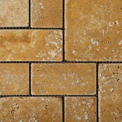 Gold / Yellow Travertine Tumbled 3-Piece Mini Pattern Mosaic Tile - Box of 5 sq. ft. - Tilefornia