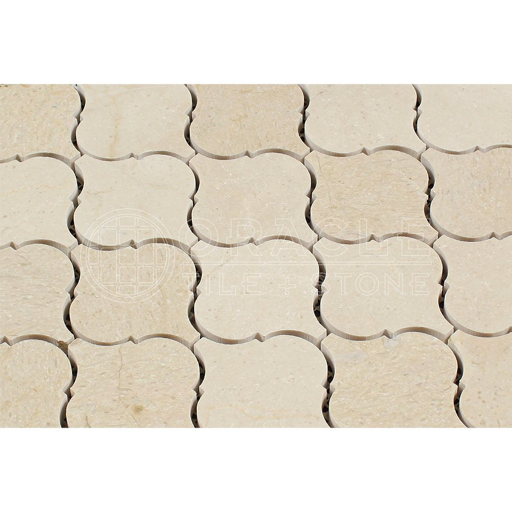 Crema Marfil Spanish Marble Lantern Arabesque Mosaic Tile, Polished - Tilefornia