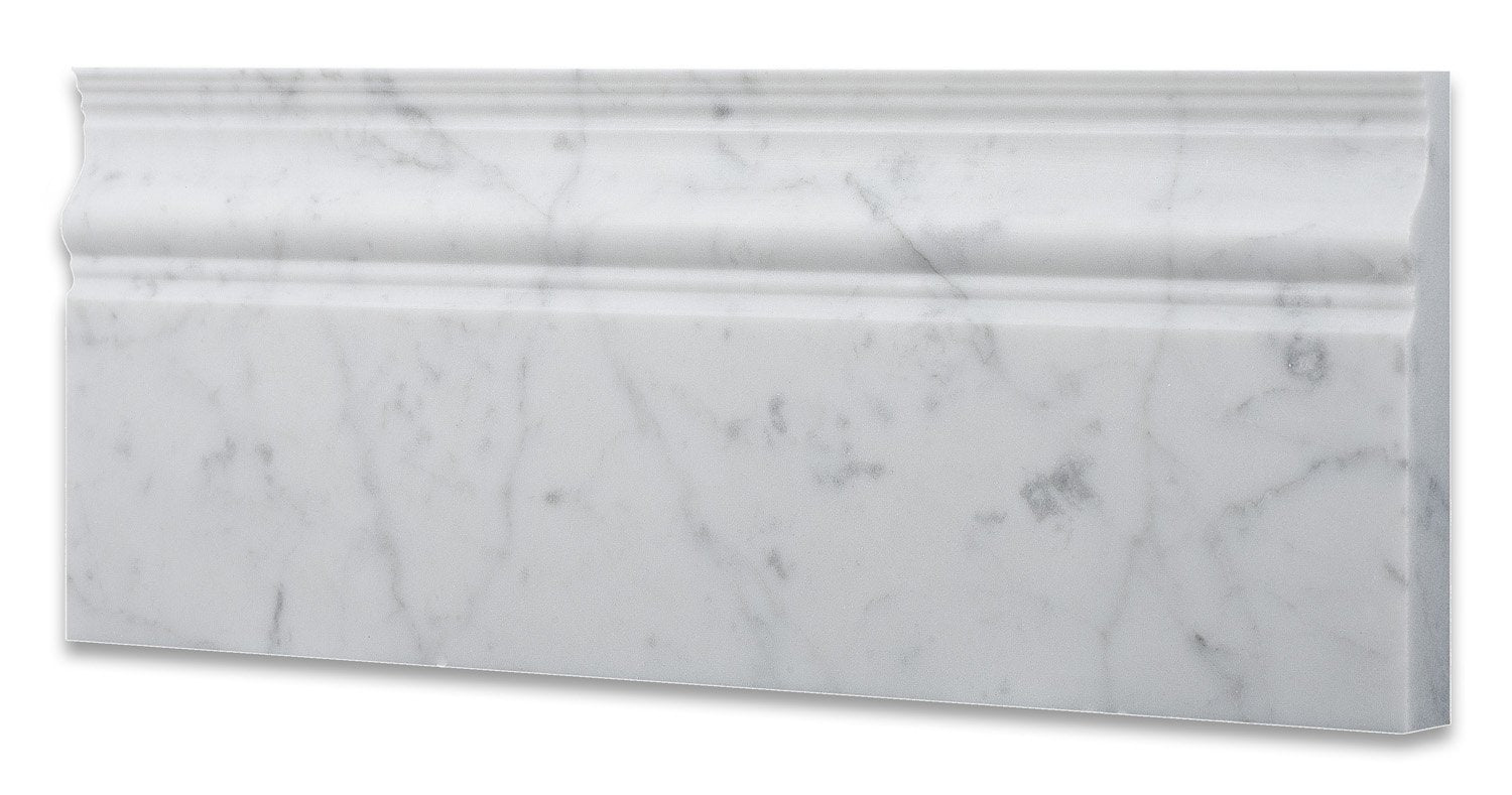 Italian Carrara White Marble Polished 5 X 12 Baseboard - Box of 5 Pcs. - Tilefornia