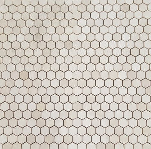 Botticino Marble Polished 1 1/4 inch Hexagonal Mosaic Tile - STANDARD QUALITY - Lot of 20 Sheets - Tilefornia