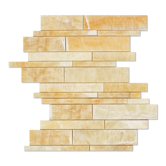 Honey Onyx Random Strip Mosaic Tile, Polished - Tilefornia
