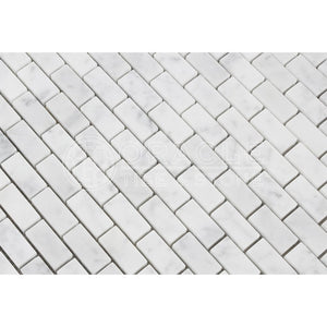 Carrara White Italian (Bianco Carrara) Marble Mini Brick Mosaic Tile, Honed - Tilefornia