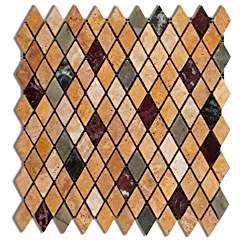 Multi-color Marble & Travertine Modena Harlequin (Diamond / Rhomboid) Tumbled Mosaic Tile - 6" X 6" Sample - Tilefornia