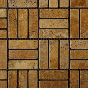 Gold / Yellow Travertine Tumbled Medici Triple Strip Mosaic Tile - Box of 5 sq. ft. - Tilefornia