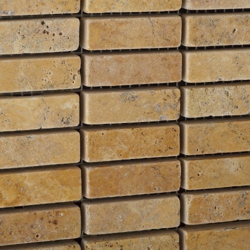 Gold / Yellow Travertine Tumbled Single Strip Mosaic Tile - 6