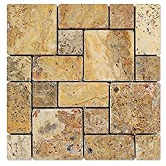 Scabos Travertine 3-Pieced Mini-Pattern Mosaic Tile, Tumbled - 6 X 6 Sample - Tilefornia