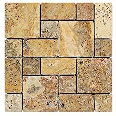 Scabos Travertine 3-Pieced Mini-Pattern Tumbled Mosaic Tile - Box of 5 sq. ft. - Tilefornia