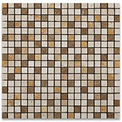 Mixed Travertine 5/8 X 5/8 Tumbled Mosaic Tile - 6" X 6" Sample - Tilefornia