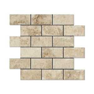 Cappuccino Marble 2 X 4 Brick Mosaic Tile, Polished and Deep Beveled - Tilefornia