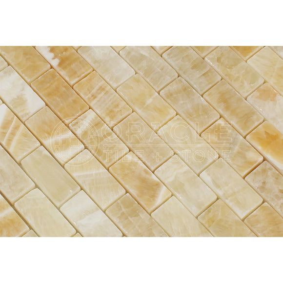 Honey Onyx 1 X 2 Brick Mosaic Tile, Polished - Tilefornia
