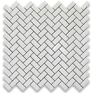 Thassos White Greek Marble Herringbone Mosaic Tile 5/8 x 1 1/4 Polished - Tilefornia
