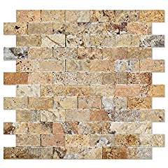 Scabos Travertine 1 X 2 Brick Mosaic Tile, Split-Faced - Lot of 50 sq. ft. - Tilefornia