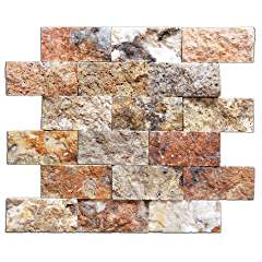 Scabos 2 X 4 Split-Faced Travertine Brick Mosaic Tile - 6 X 6 Sample - Tilefornia