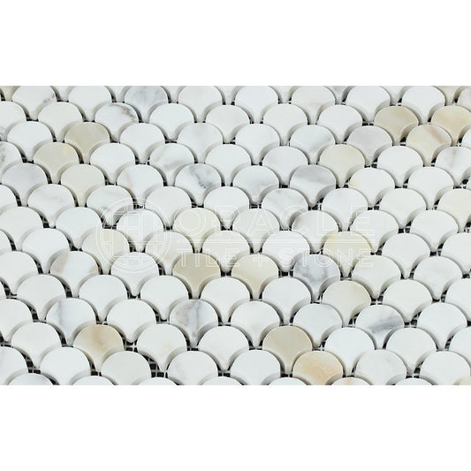 Calacatta Gold (Italian Calcutta) Marble Fan (Raindrop) Mosaic Tile, Polished - Tilefornia