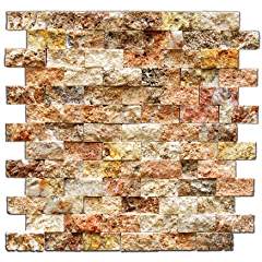 Scabos 1 X 2 Split-Faced Travertine Brick Mosaic Tile - 6 X 6 Sample - Tilefornia