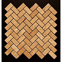 Noce 1X2 Travertine Tumbled Herringbone Mosaic Tile - Tilefornia