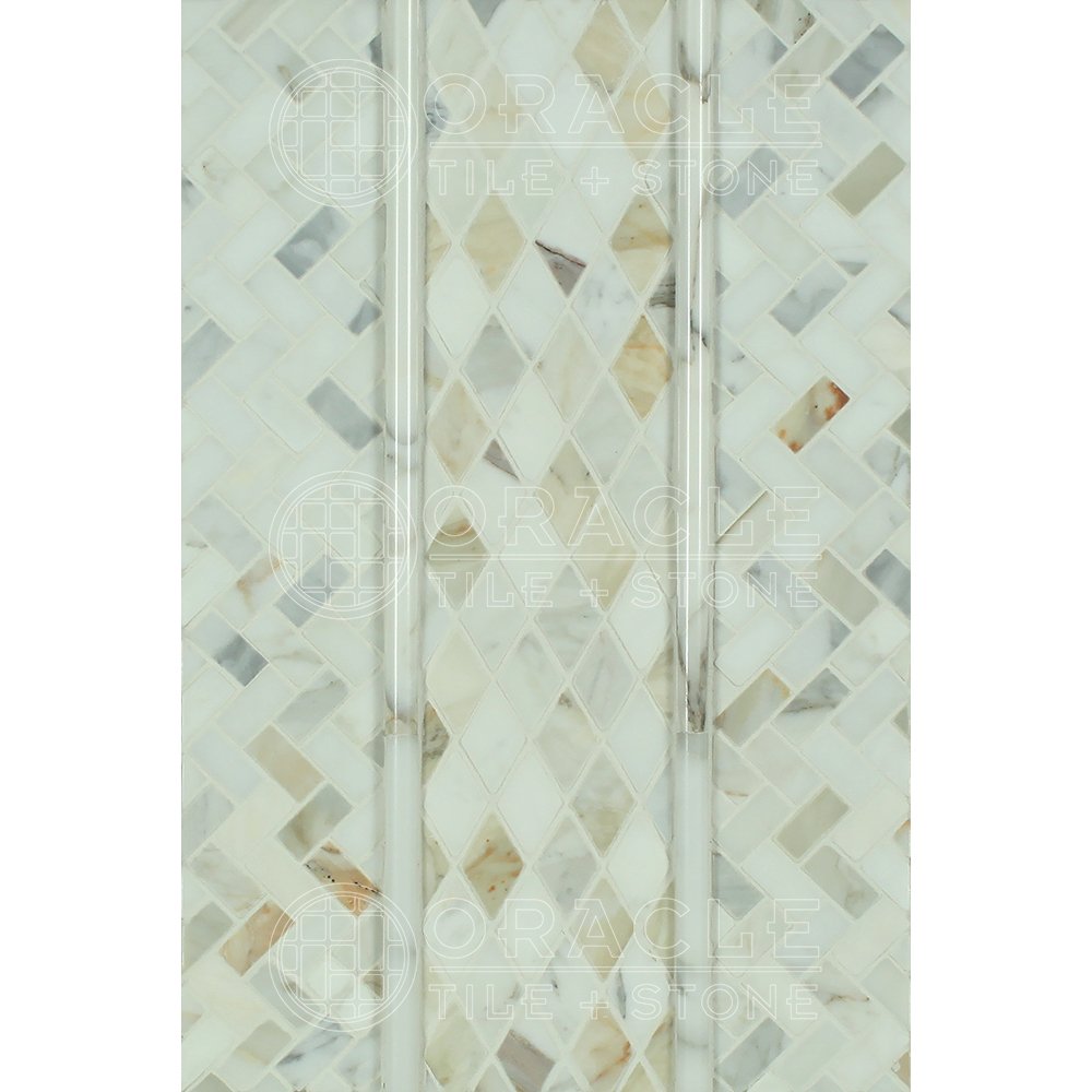 Calacatta Gold (Italian Calcutta) Marble Mini Herringbone Mosaic Tile, Polished - Tilefornia