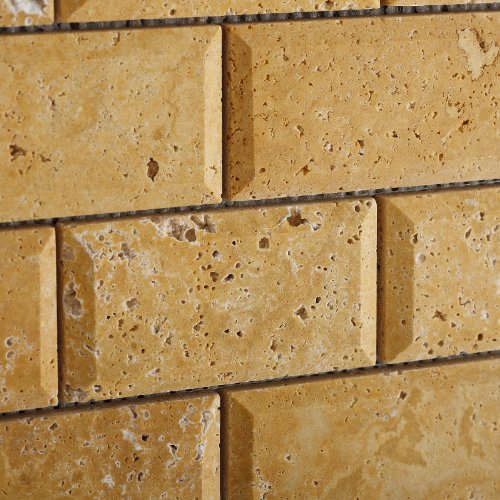 Gold / Yellow Travertine 2 X 4 Beveled Brick Mosaic Tile - Lot of 50 sq. ft. - Tilefornia