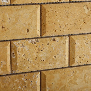 Gold Yellow Travertine 2 X 4 Deep-Beveled Brick Mosaic Tile - STANDARD QUALITY - Lot of 20 SHEETS - Tilefornia