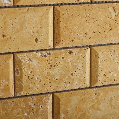 Gold / Yellow Travertine 2 X 4 Beveled Brick Mosaic Tile - Box of 5 sq. ft. - Tilefornia