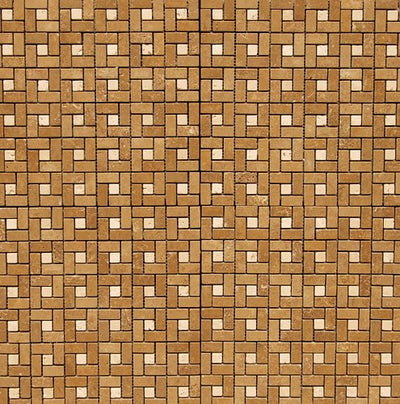 Brown Noce Travertine Pinwheel Mosaic Tile, Tumbled