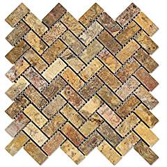 Scabos Travertine 1 X 2 Herringbone Mosaic Tile, Tumbled - Tilefornia