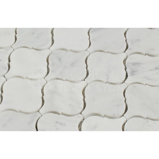 Carrara White Italian (Bianco Carrara) Marble Lantern Arabesque Mosaic Tile, Honed - Tilefornia
