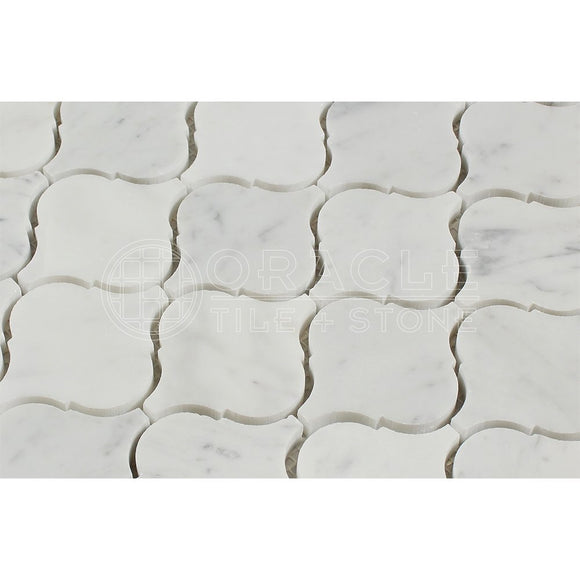 Carrara White Italian (Bianco Carrara) Marble Lantern Arabesque Mosaic Tile, Polished - Tilefornia