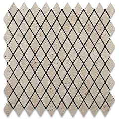 Ivory Travertine Tumbled 1" Diamond Mosaic Tile - 6" X 6" Sample - Tilefornia