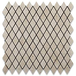 Ivory Travertine Tumbled 1" Diamond Mosaic Tile - Box of 5 sq. ft. - Tilefornia