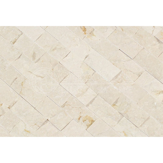 Crema Marfil Spanish Marble 1 X 2 Brick Mosaic Tile, Split Faced - Tilefornia