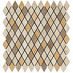 Mixed Travertine 1 X 2 Diamond (Rhomboid) Mosaic Tile, Tumbled - Tilefornia