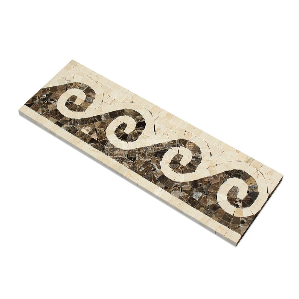 Crema Marfil Spanish Marble Wave Border with Emperador Dark Marble, Polished - Tilefornia