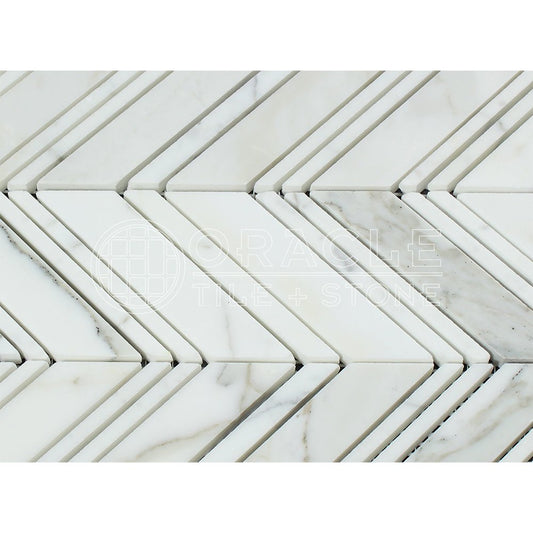 Calacatta Gold (Italian Calcutta) Marble Large Chevron with Calacatta Gold Marble Strips, Honed - Tilefornia