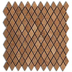 Noce Travertine 1 X 2 Diamond - Rhomboid Tumbled (Matte / Non-Shiny) Mosaic Tile - Box of 5 Sheets - Tilefornia
