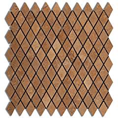 Noce Travertine 1 X 2 Diamond - Rhomboid Tumbled (Matte / Non-Shiny) Mosaic Tile - 6" X 6" Sample - Tilefornia