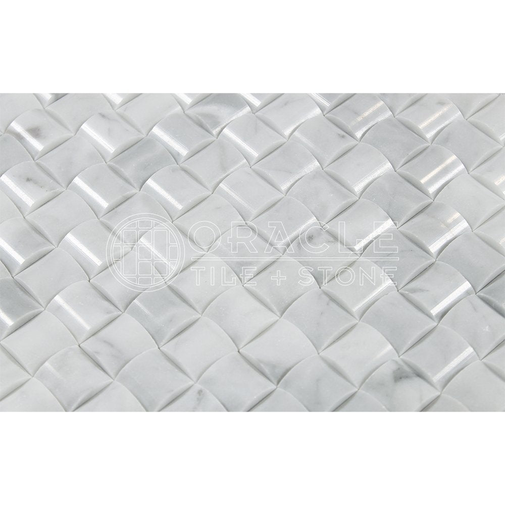 Carrara White Italian (Bianco Carrara) Marble 3D Small Bread Mosaic, Polished - Tilefornia