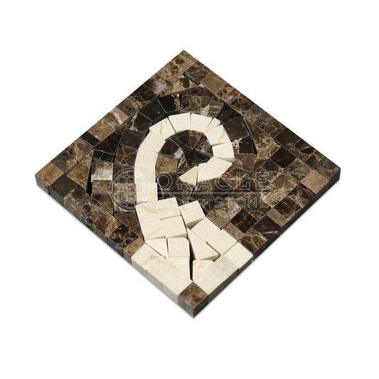 Emperador Dark Spanish Marble Wave Border Corner with Crema Marfil Marble, Polished - Tilefornia