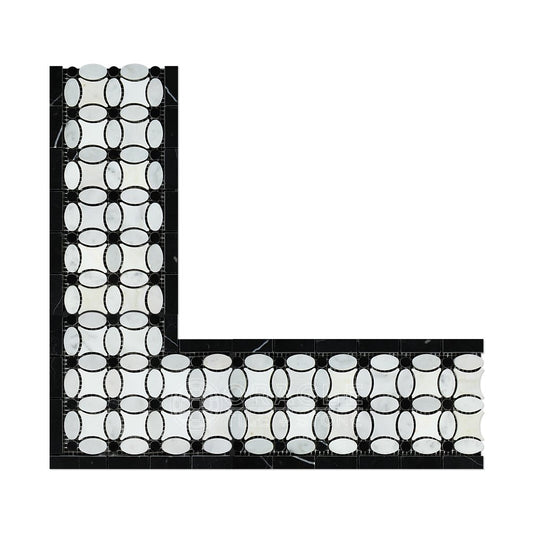 Carrara White Italian (Bianco Carrara) Marble Florida Flower Border (with Black Marble, Polished) - Tilefornia