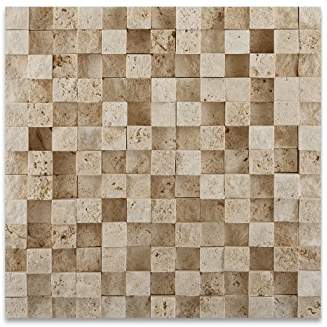 Ivory Travertine 1 X 1 HI-LOW Split-Faced Mosaic Tile - 6" X 6" Sample - Tilefornia