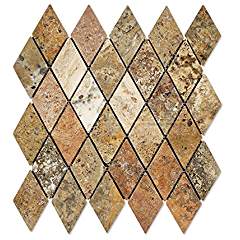 Scabos Travertine 2 X 4 Diamond (Rhomboid) Mosaic Tile, Tumbled - Tilefornia