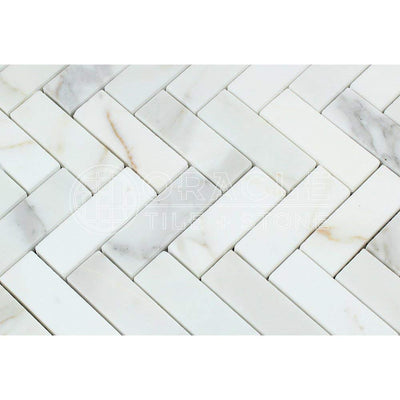 White Calacatta Gold Marble Mosaic Tile 1x1, Polished