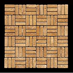 Noce Travertine Tumbled 3-Strip Medici Mosaic Tile - Tilefornia