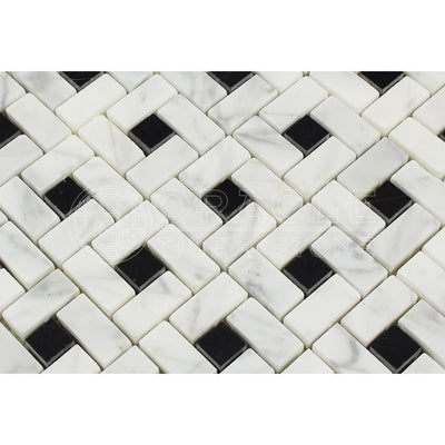 White Carrara Marble Pinwheel Mosaic Tile with Black, Polished